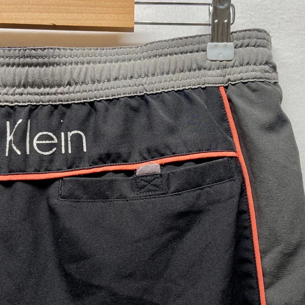 Calvin Klein Swim Board Shorts Men's Medium Black Grey Red Logo Drawstring Waist